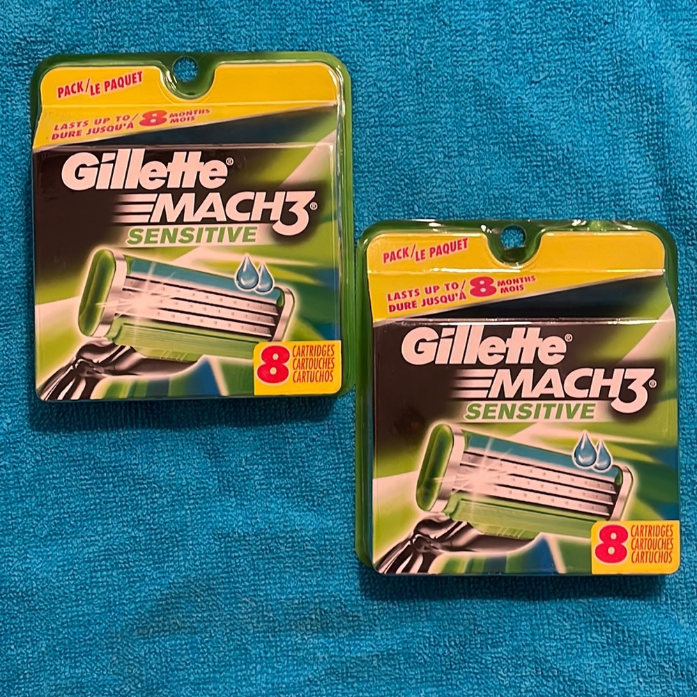 Gillette Mach3 sensitive 16 cartridges total.  8 per pack power